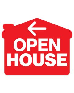House Shape Open House Left Arrow Magnet Sign 6x4.75 Made in The USA