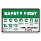 Outdoor Magnetic Sign 5.5x8.5 – SAFETY FIRST 10-Step Hand Washing Guide with Symbols for Each Step
