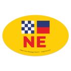 Oval magnet with NE abbreviation and nautical signal flags representing Nebraska – 3x5 yellow vinyl for car, fridge, or locker