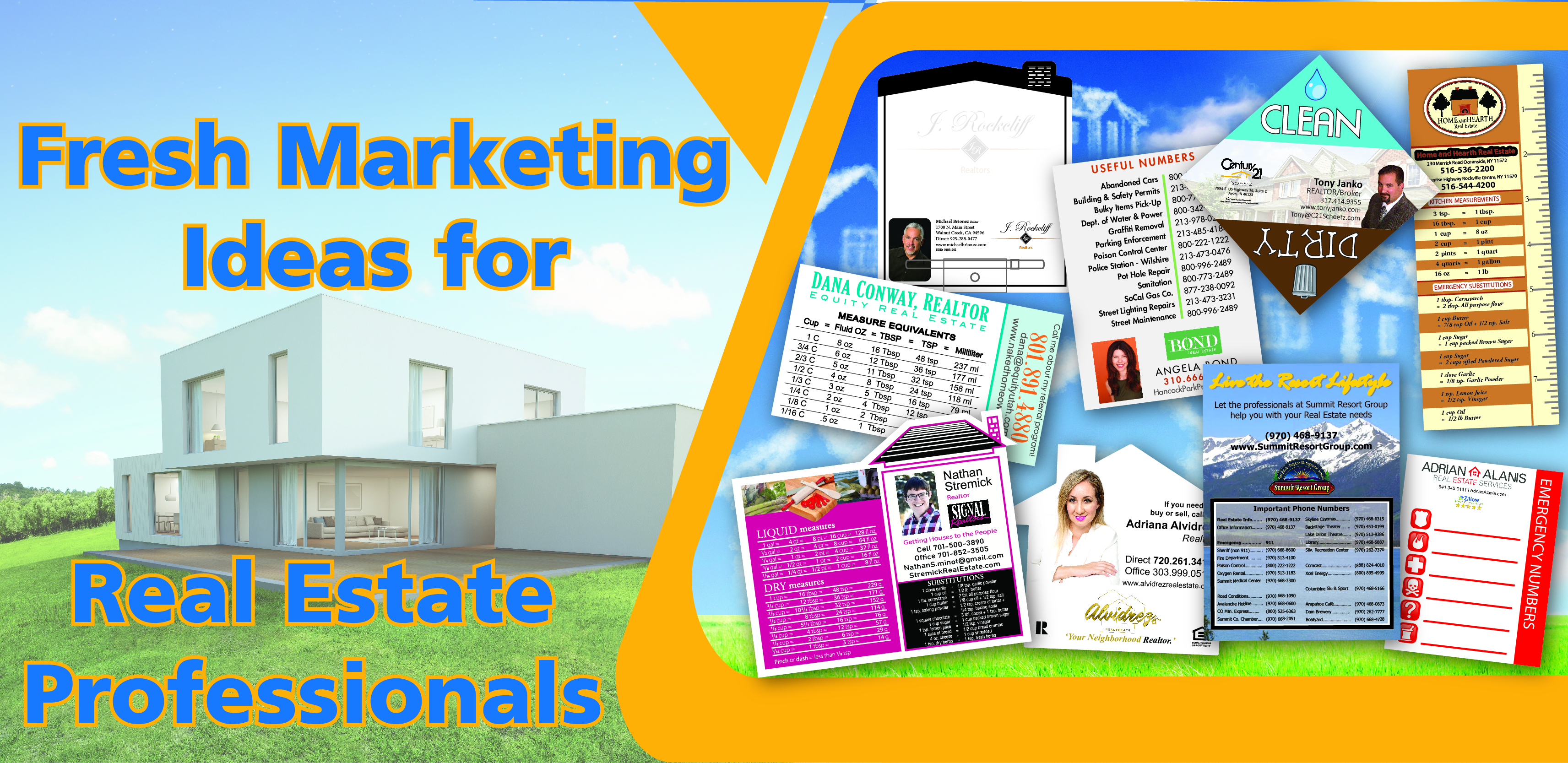 Banner with images collage and house background